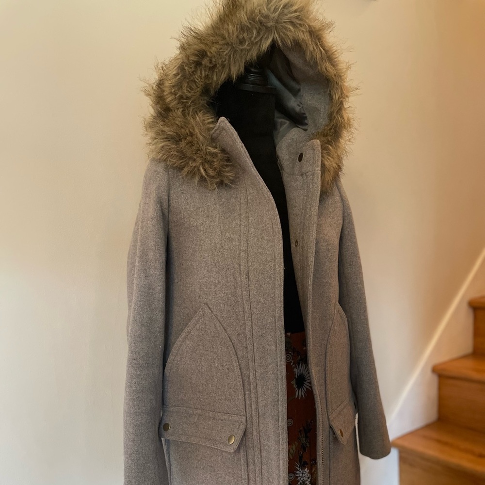 J. Crew Winter Coat with fur-lined hood and 4 pockets